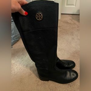 Black leather Tory Burch knee high boots